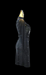 Fully-stone Asymmetrical one sleeve Latin/Tango dress