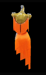 Hot orange asymmetrical fringes Latin dress