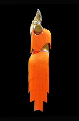 Hot orange asymmetrical fringes Latin dress