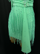 Fully stone spearmint Latin dance dress