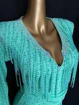 Fully stone spearmint Latin dance dress