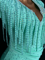 Fully stone spearmint Latin dance dress
