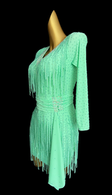 Fully stone spearmint Latin dance dress