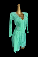 Fully stone spearmint Latin dance dress