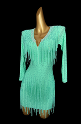 Fully stone spearmint Latin dance dress