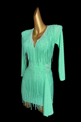 Fully stone spearmint Latin dance dress