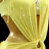 Sassy yellow halter neckline ruffled skirt Latin dance dress