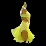 Sassy yellow halter neckline ruffled skirt Latin dance dress