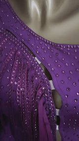 Fully stone very berry cross shoulder Latin dance dress