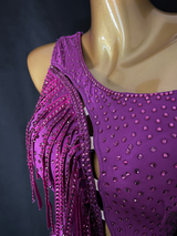 Fully stone very berry cross shoulder Latin dance dress