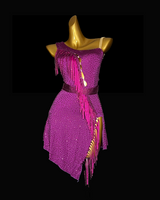 Fully stone very berry cross shoulder Latin dance dress