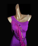 Fully stone very berry cross shoulder Latin dance dress
