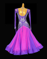 Fully stone fuchsia pink ballroom dance gown