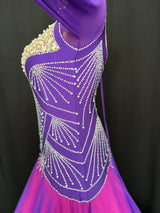 Fully stone fuchsia pink ballroom dance gown