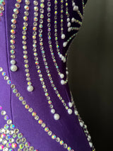 Fully stone fuchsia pink ballroom dance gown