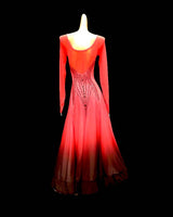 Lace back and sleeves gradient red to black ballroom dance costume