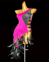 Fuchsia pink finish with cock feather Latin dance costume