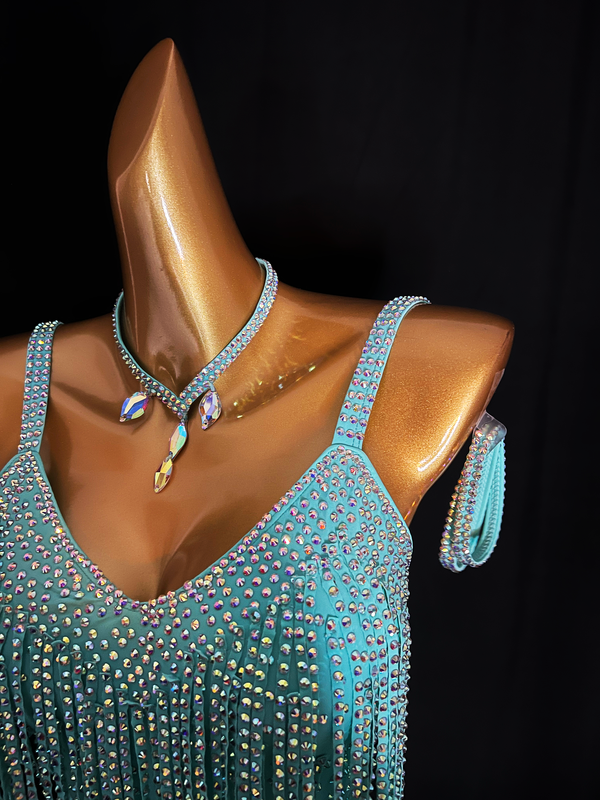 Blue lagoon Latin dance dress-custom back for Astrid