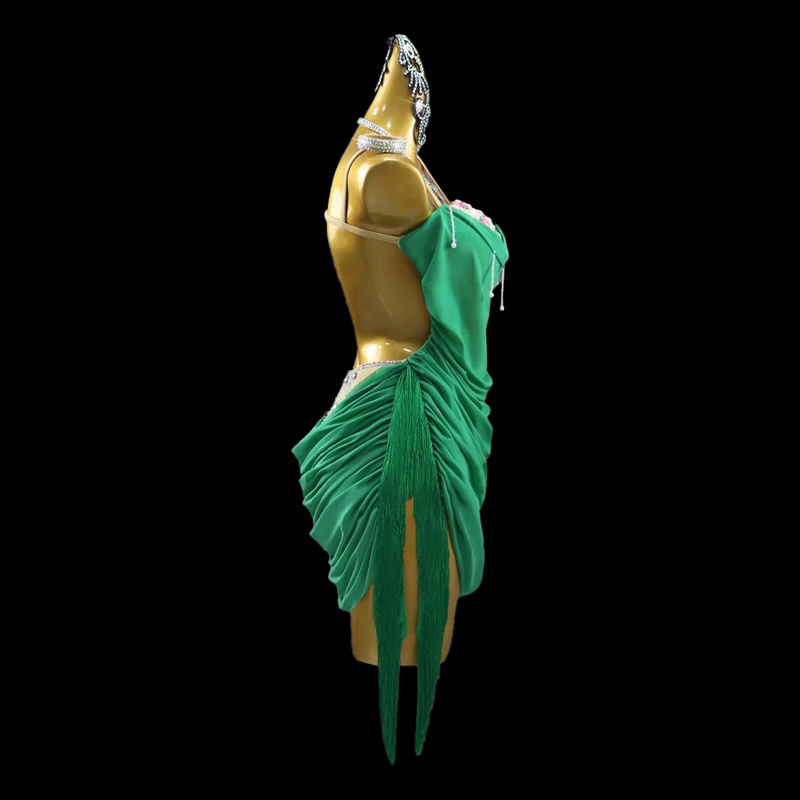 Emerald draped Latin dance dress Dance Life NYC Emerald draped Latin dance dress Dance Life NYC