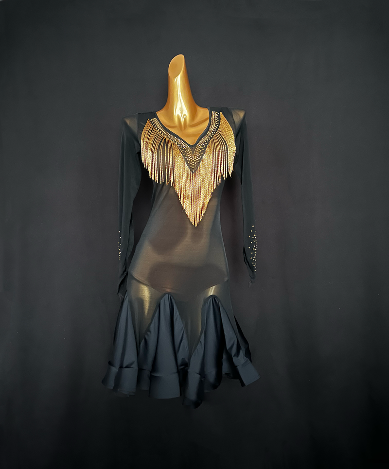 Gold Beaded Tassel Latin Dance Dress/Pre order product Dance Life NYC Gold Beaded Tassel Latin Dance Dress/Pre order product Dance Life NYC