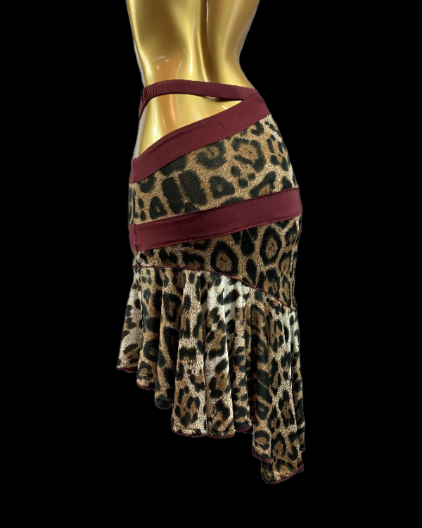 Leopard hollow out Latin dance skirt