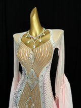 Fully stone peach pink ballroom dance dress