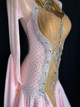 Fully stone peach pink ballroom dance dress