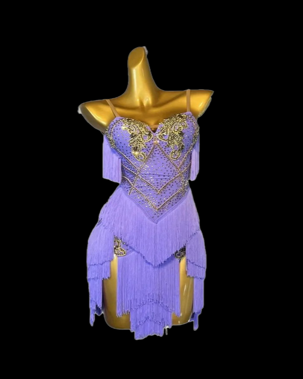 Open back lilac tassel Latin dance dress