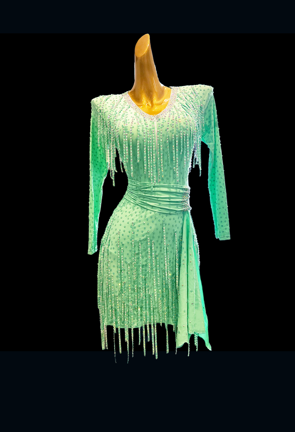 Fully stone spearmint Latin dance dress