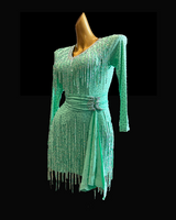 Fully stone spearmint Latin dance dress