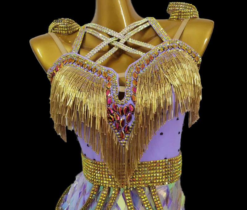 Lilac tassel Latin dance dress