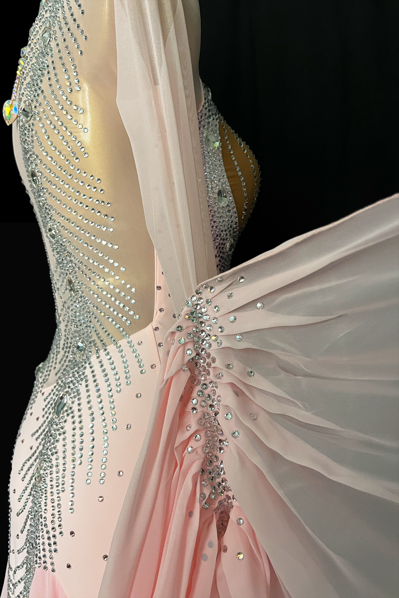 Fully stone peach pink ballroom dance dress