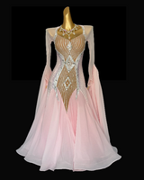 Fully stone peach pink ballroom dance dress
