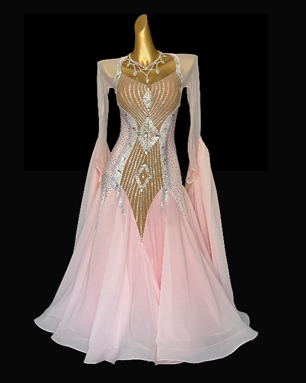 Fully stone peach pink ballroom dance dress