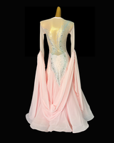 Fully stone peach pink ballroom dance dress