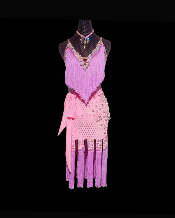 Sugar pink tassel Latin dance dress