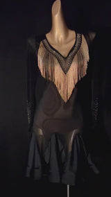 Gold Beaded Tassel Latin Dance Dress/Pre order product