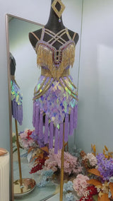 Lilac tassel Latin dance dress