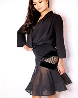 Flare latin dance skirt with velvet and mesh design