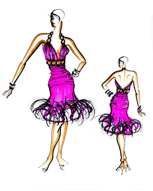 Pink Feather Latin Dress
