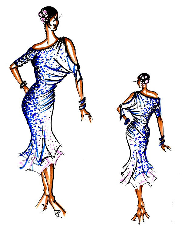 Fully stone asymmetrical Latin dance dress