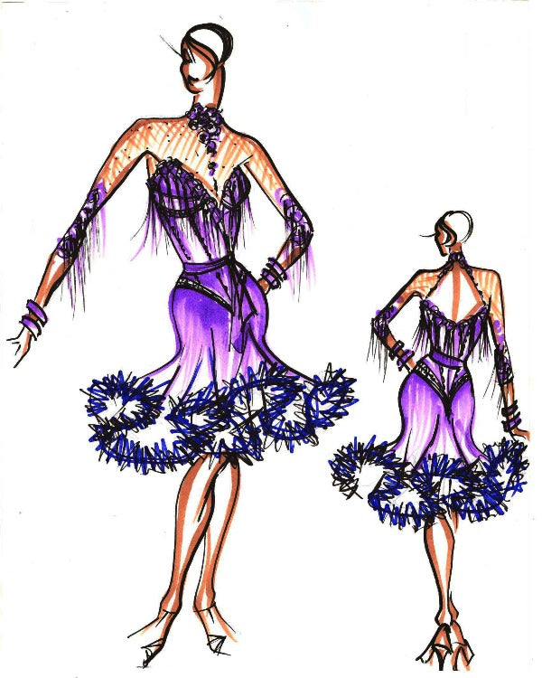 3/4 sleeves tassel Latin dance dress