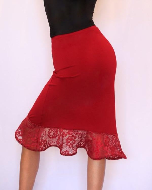 Classic lace front split dance skirt