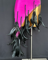 Fuchsia pink finish with cock feather Latin dance costume