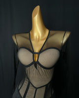 Long mesh sleeves corset tassel Latin dress