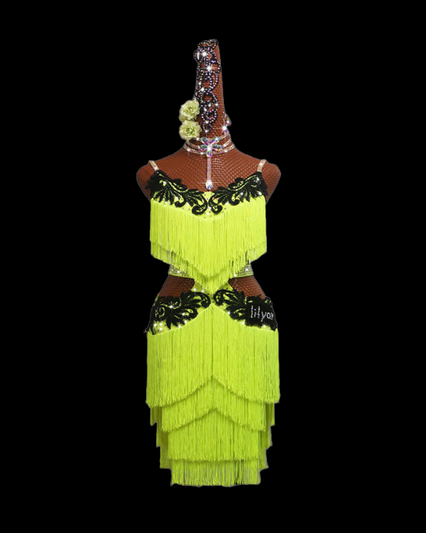 Fluorescent green open back tassel dance costume