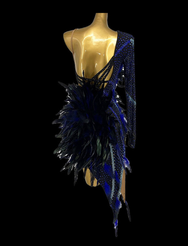 Fully stone Latin dance dress with feather finished