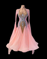 Fully stone peach pink ballroom dance dress