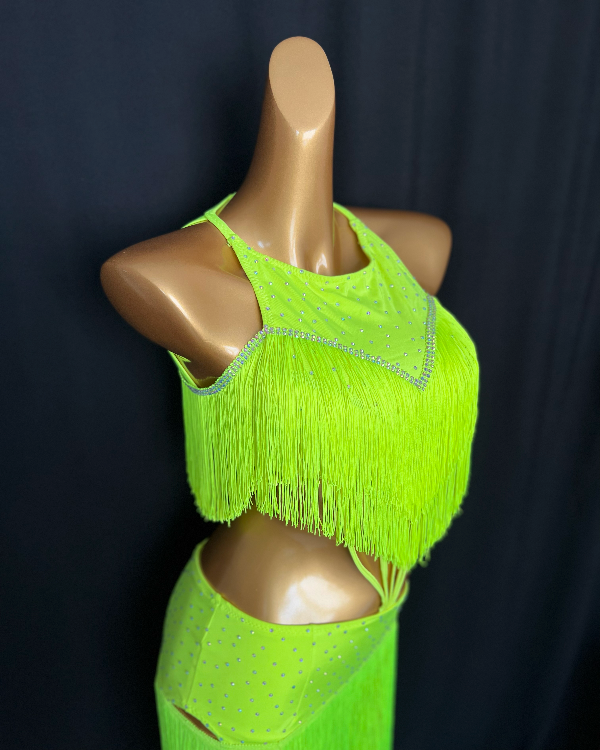 Fluorescent hollow out tassels Latin dance costume/Pre-order product