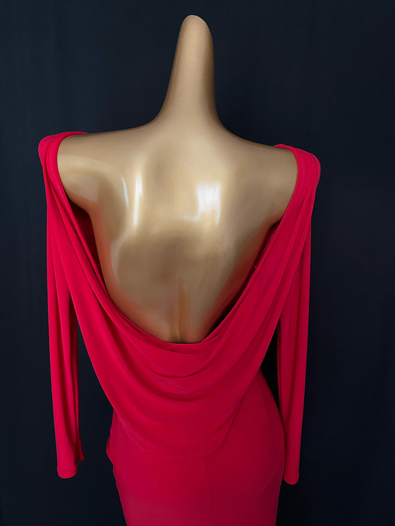 Open back drape dress with front slip